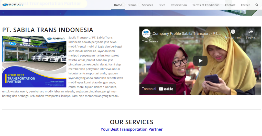 Website Sabila Trans. Sumber : sabilatransport.com